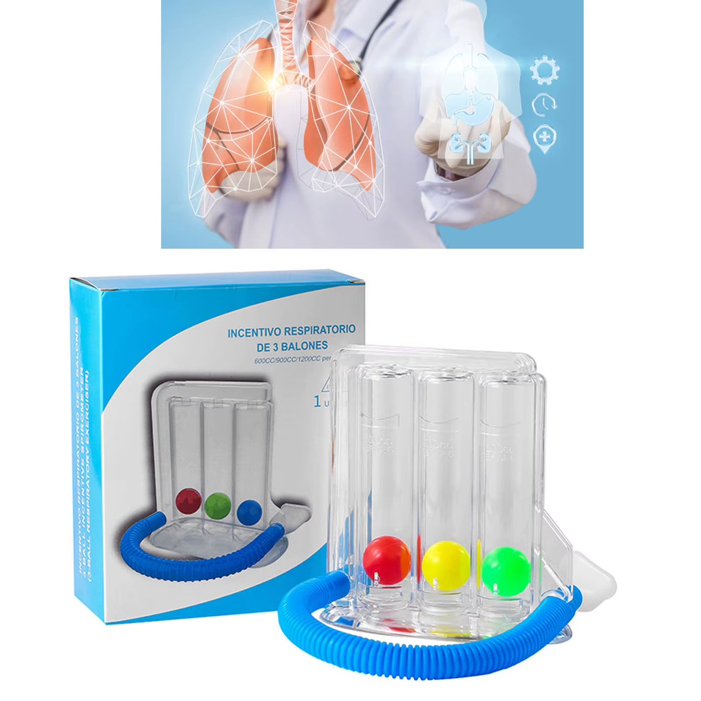 3/4 Balls Breathing Trainer Lung Function Improvement Trainer Respiratory Spirometry Breath Exerciser Measurement Tools